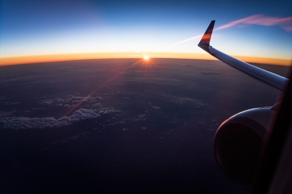 View from a plane cruising at dusk.